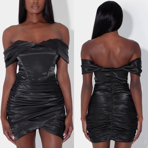 NWT Leau Divine Satin Corset Dress Black Size M - Picture 1 of 13